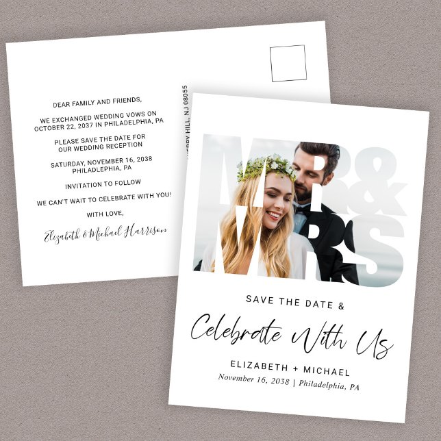 Postal De Anuncios Chic Foto Recepción de Boda Save The Date (Subido por el creador)