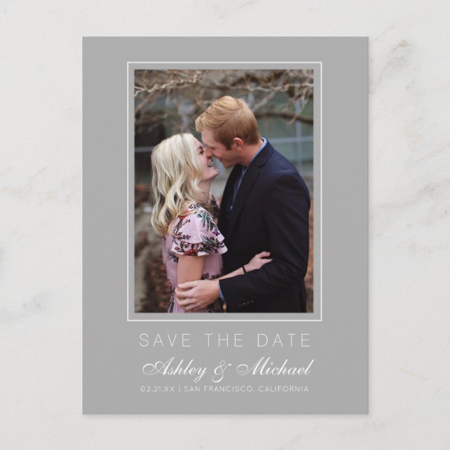 Postal De Anuncios Chic Gray Save the Date Foto de Compromiso (Anverso)