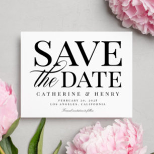Postal De Anuncios Chic Moderno Atrevido Boda Blanco y Negro Save the