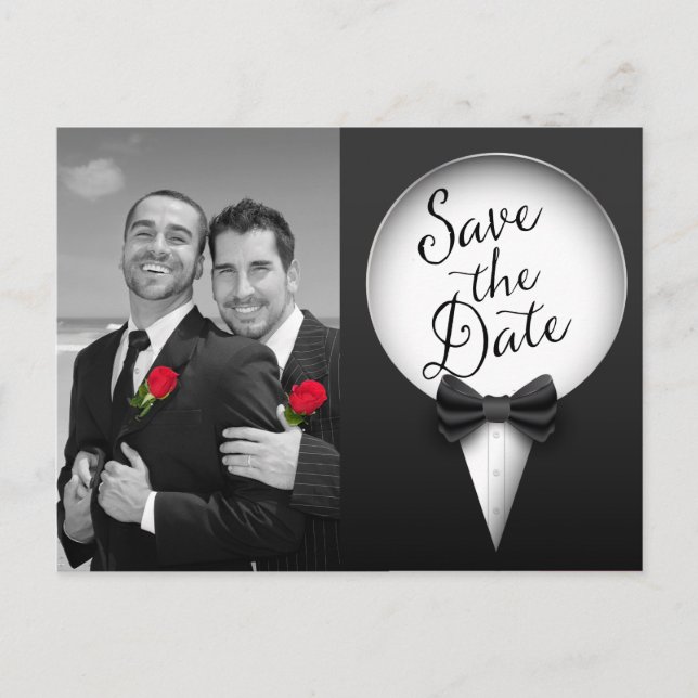 Postal De Anuncios Chic Moderno Elegante Foto de Esmoquin Gay Save th (Anverso)
