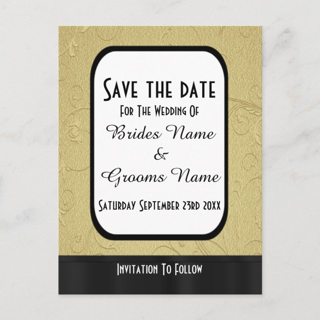 Postal De Anuncios Chic oro y negro salvar la fecha (Anverso)