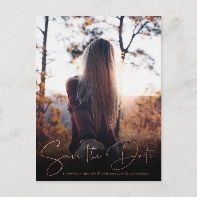 Postal De Anuncios Chic rosa oro save the date sube tu foto (Anverso)