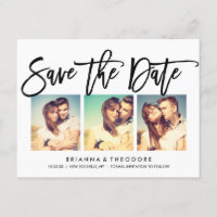 Chic Save The Date con foto collage y letras a man
