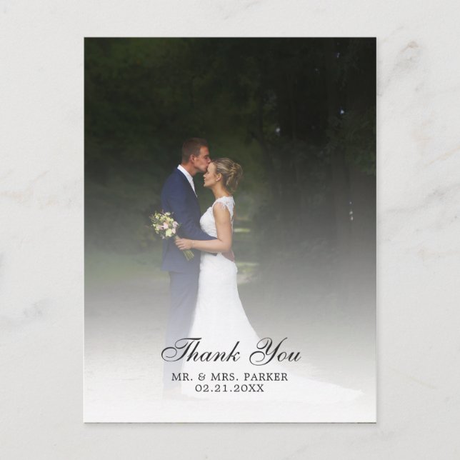 Postal De Anuncios Chic Script Foto de Boda Agradecimiento (Anverso)