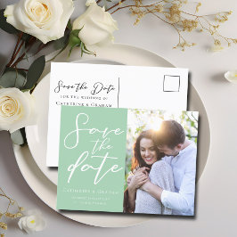 Postal De Anuncios Chic Verde Menta Pareja Foto Guardar la Foto