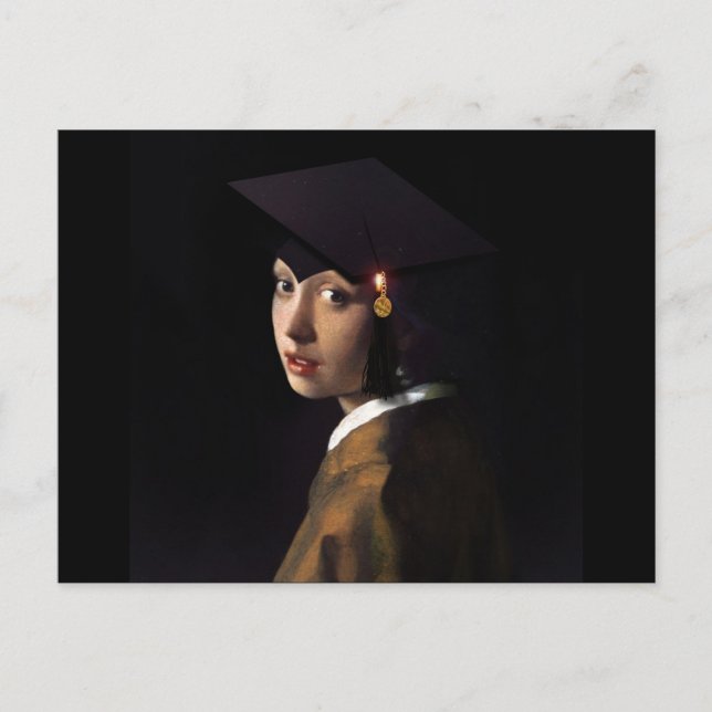 Postal De Anuncios Chica con el sombrero de graduación (Perla Earring (Anverso)
