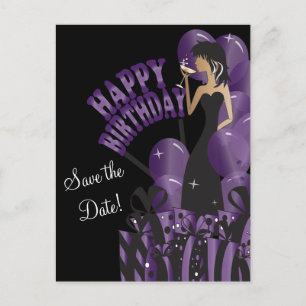 Postal De Anuncios Chica Feliz Cumpleaños Diva Nombre DIY Púrpura