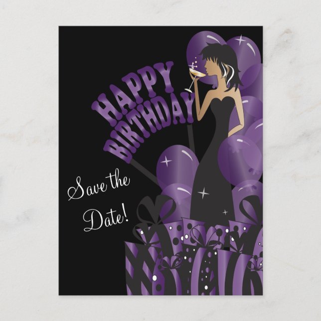 Postal De Anuncios Chica Feliz Cumpleaños Diva | Nombre DIY | Púrpura (Anverso)