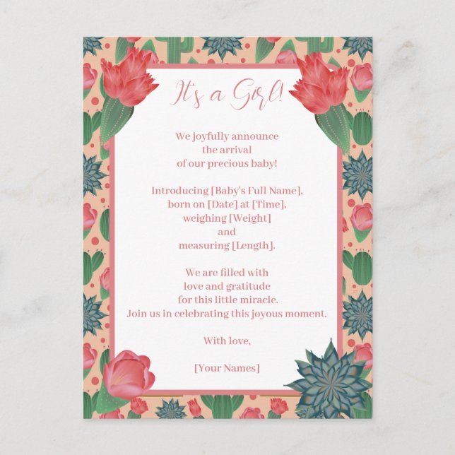 Postal De Anuncios Chica rosa de Rubor del desierto (Anverso)