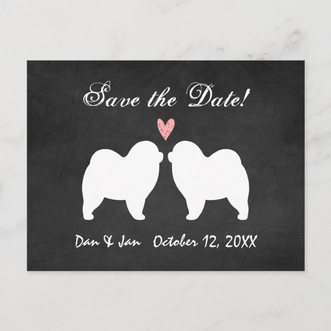 Postal De Anuncios Chow Chow (Pelo Largo) Boda Guardar la Fecha (Anverso)
