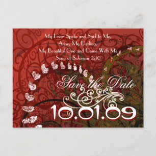 Postal De Anuncios Christian- Save The Date Burdeos Corazones -