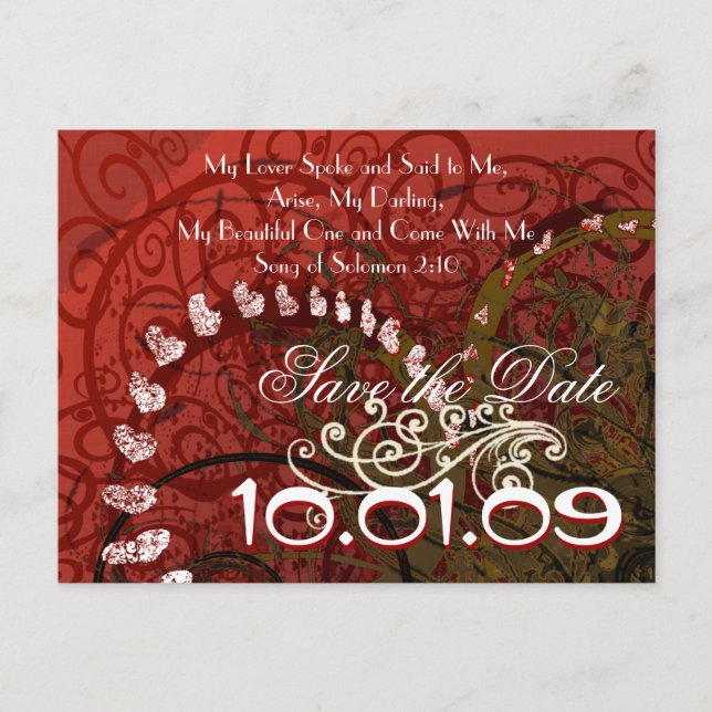 Postal De Anuncios Christian- Save The Date Burdeos Corazones - (Anverso)