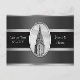 Postal De Anuncios Chrysler Building Save the Date Gris Plateado BN