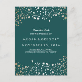 Postal De Anuncios Cian y dorado guardar la fecha