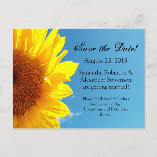 Postal De Anuncios Cielo azul de verano Girasol amarillo Guarda la fe (Anverso)