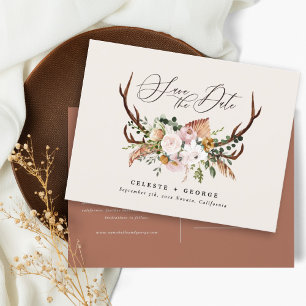 Postal De Anuncios Ciervo botánico rústico boda elegante óxido