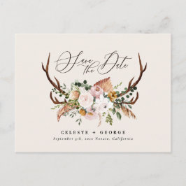 Postal De Anuncios ciervo botánico rústico boda elegante verde salvia