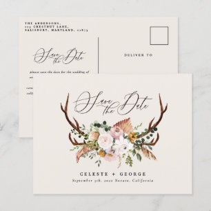 Postal De Anuncios ciervo botánico rústico boda elegante verde salvia