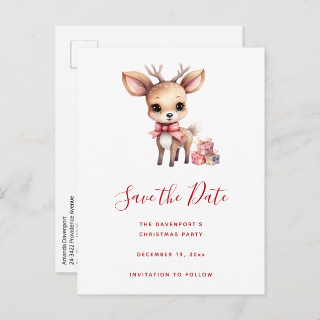 Postal De Anuncios Ciervos de Navidad lindos con regalos de fiesta (Anverso / Reverso)