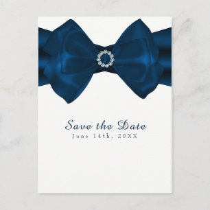 Postal De Anuncios Cinta Azul y Diamantes Elegante Glam Salva la Fech
