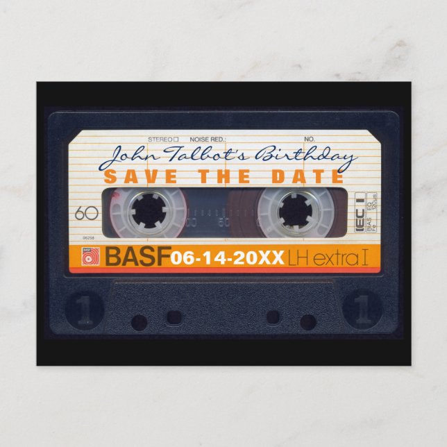 Postal De Anuncios Cinta de casete retro cumpleaños 60 Guardar la fec (Anverso)