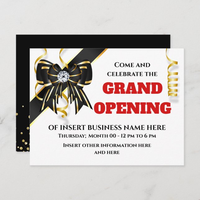 Postal De Anuncios Cinta de lazo roja negra dorada de apertura de gra (Anverso / Reverso)