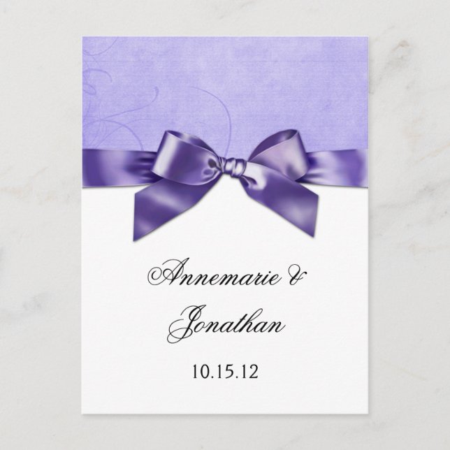 Postal De Anuncios Cinta de raso morada Save the Date (Anverso)