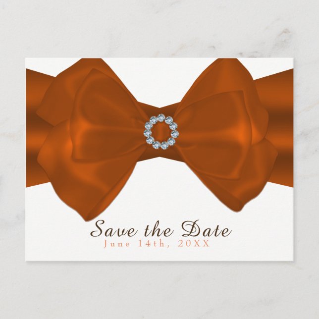 Postal De Anuncios Cinta naranja y diamantes Elegante Save the Date (Anverso)