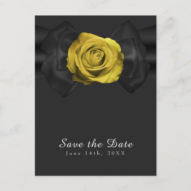 Postal De Anuncios Cinta Negra y Rosa Amarilla Save the Date CUALQUIE (Anverso)
