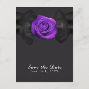 Postal De Anuncios Cinta Negra y Rosa Púrpura Save the Date CUALQUIER