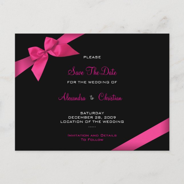 Postal De Anuncios Cinta rosa Boda Guardar la fecha 4 (Anverso)