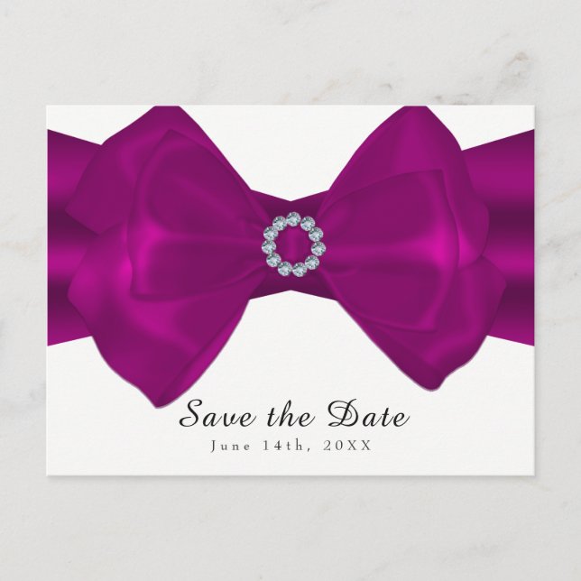 Postal De Anuncios Cinta rosa fucsia y diamantes Save the Date (Anverso)