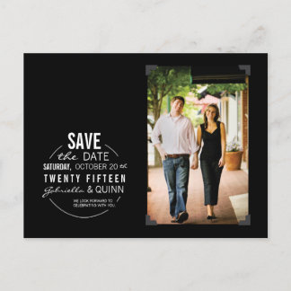 Postal De Anuncios Circle Text & Photo Black Save the Date Postcard