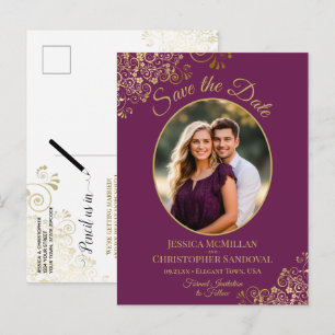 Postal De Anuncios Circulación Magenta y Boda de Oro Foto para Guarda