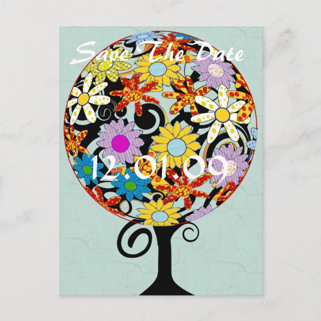 Postal De Anuncios Círculo forestal mágico de Boda de árbol de flores (Anverso)