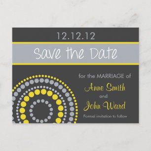 Postal De Anuncios Círculos Modernos Save the Date - Amarillo y Gris
