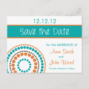 Postal De Anuncios Círculos Modernos Save the Date - Naranja y Turque