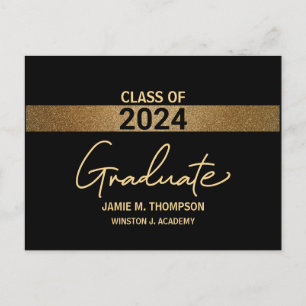 Postal De Anuncios Clase de 2024 Oro Negro Nombre Graduación Adulto