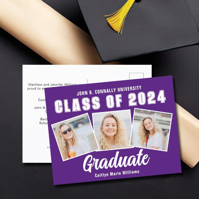 Postal De Anuncios Clase de Collage de fotos blanco púrpura de 2025 G (Subido por el creador)