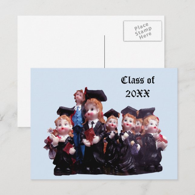 Postal De Anuncios Clase de Graduados de 20XX Figuritas de Porcelana  (Anverso / Reverso)