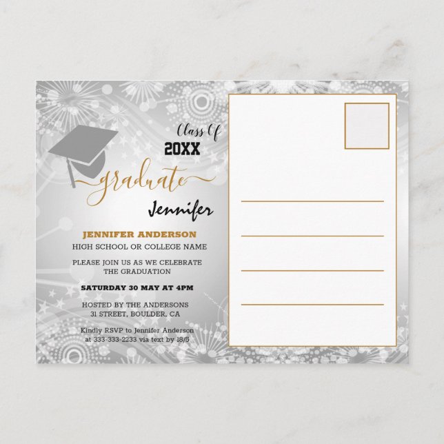 Postal De Anuncios Clase Elegante de 20XX, Foto, Graduación An (Reverso)