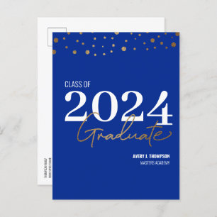 Postal De Anuncios Clase simple de 2024 Graduate Blue Personalizada