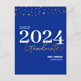 Postal De Anuncios Clase simple de 2024 Graduate Blue Personalizada