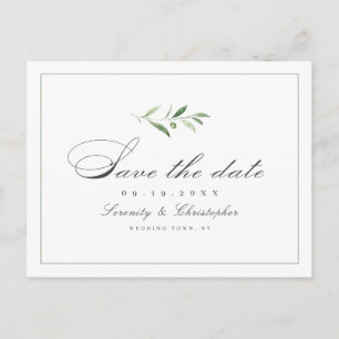 Postal De Anuncios Clásica Elegancia Script Greenery guardar la fecha