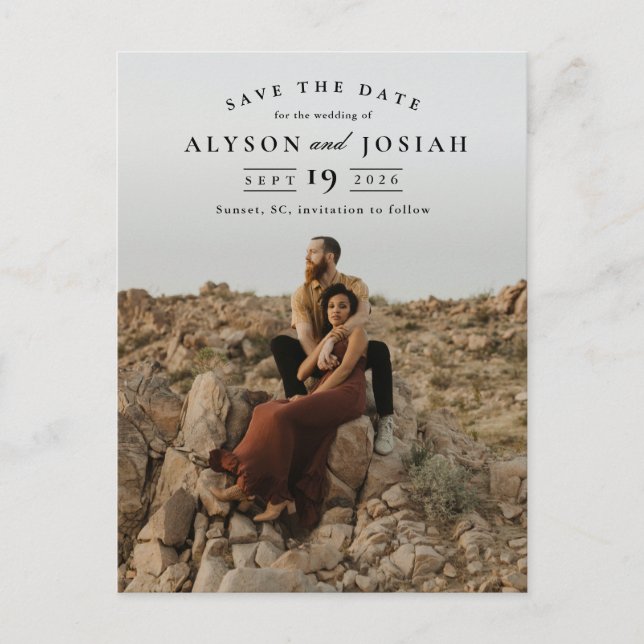 Postal De Anuncios Clásica Elegante Boda fotográfica Guardar la fecha (Anverso)