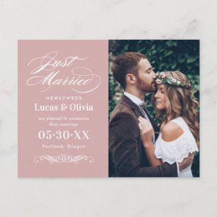 Postal De Anuncios Clásica foto de recién casados en rosa