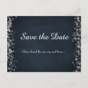 Postal De Anuncios Clásico Black Chalkboard Bokeh Lights Save the Dat