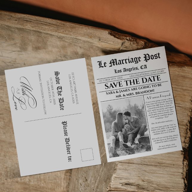 Postal De Anuncios Clásico De Periódico Único Guardar La Fecha (Subido por el creador)