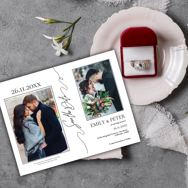 Postal De Anuncios Clásico Elegante 3 Boda fotográfica Guardar la fec (Classic Elegant 3 Photo Wedding Save the Date Announcement Postcard)