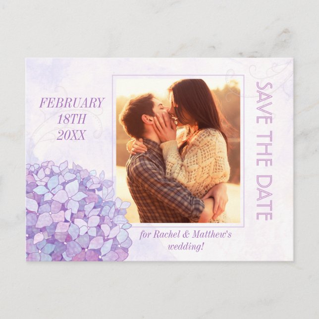 Postal De Anuncios Clásico Hydrangea Boda Foto Guardar la fecha (Anverso)